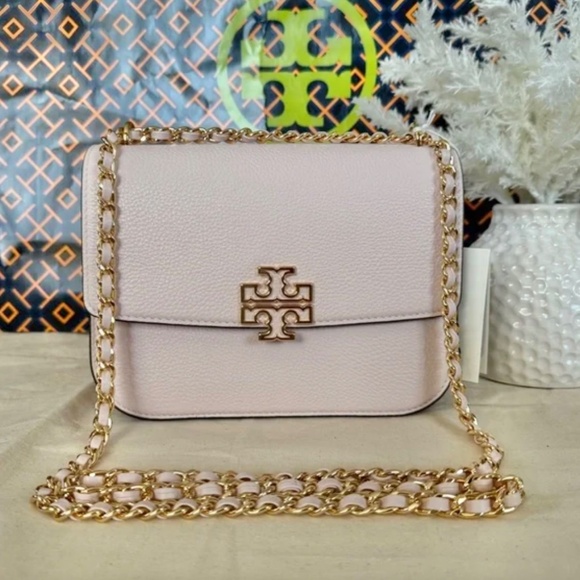 Tory Burch Britten Small Adjustable Shoulder Bag Light Pink with Gold Chain - Picture 2 of 9